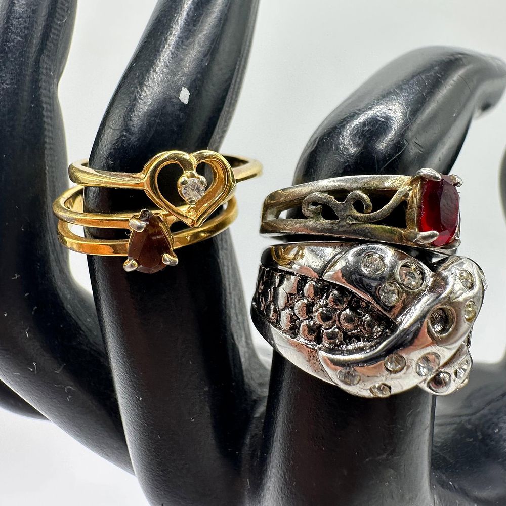 Lot 477: Gold Electroplate Jewelry Rings Diamond and Gemstone Accents Ring Lot