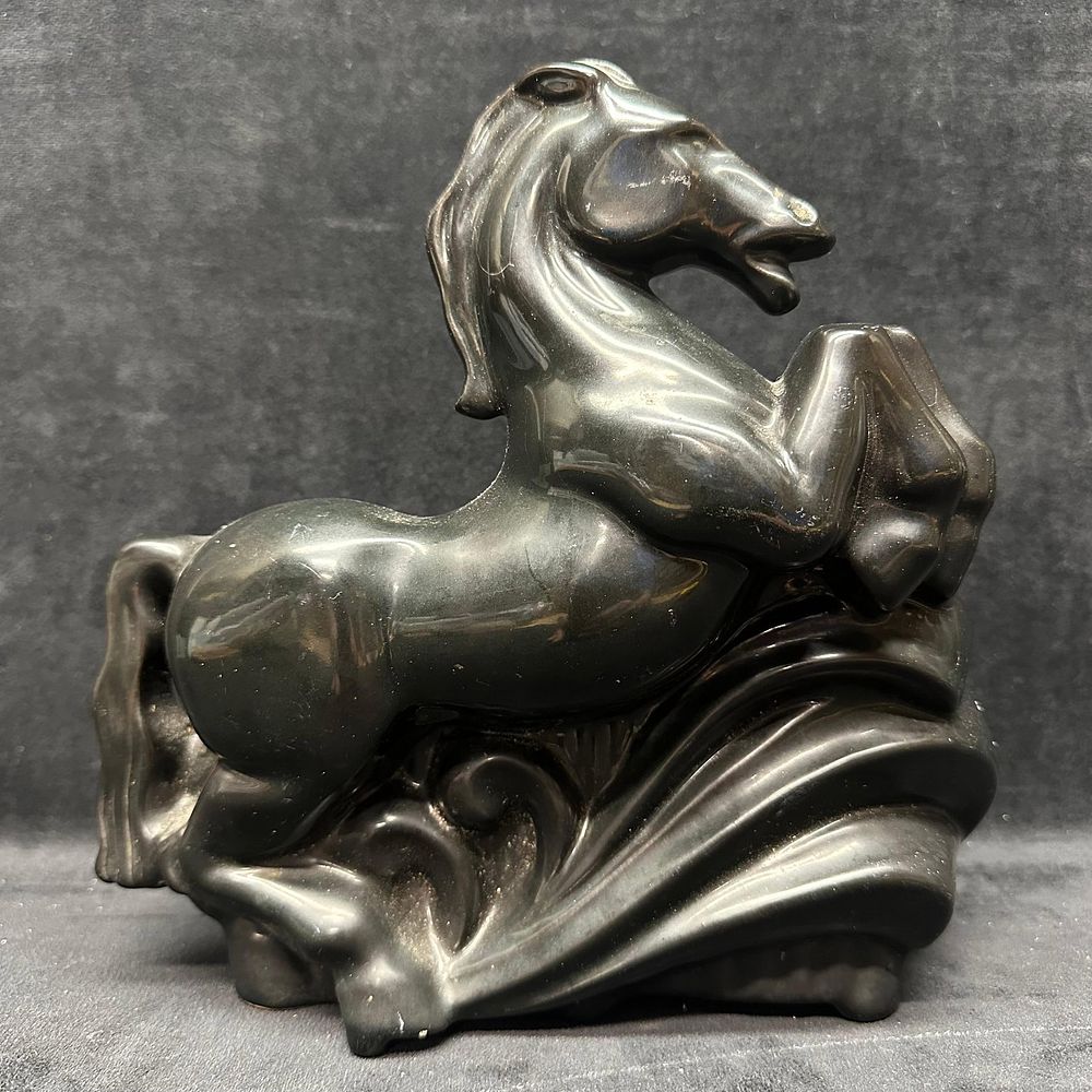 Lot 478: Black Ceramic Rearing Horse Figural Planter