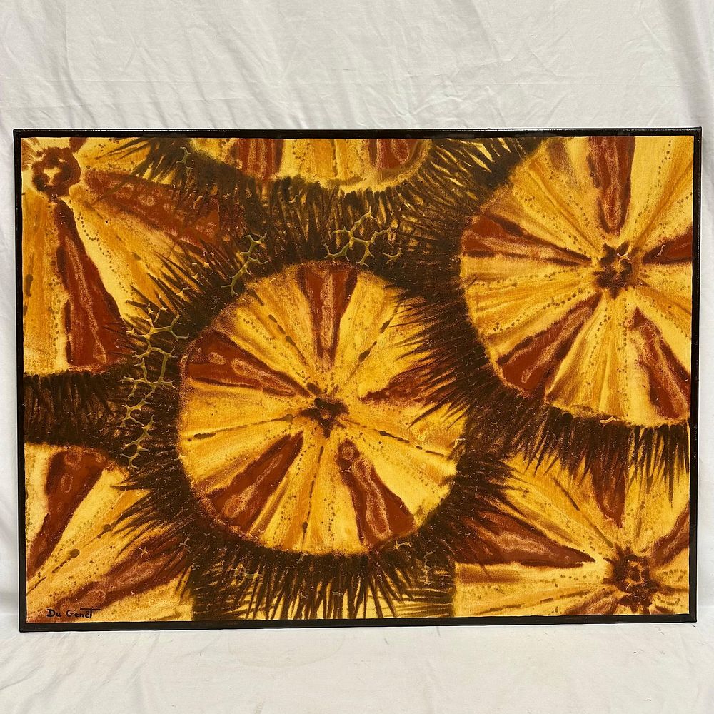 Lot 486: Medium Abstract Sunburst Sand Dollar Style Painting Signed Du Genet Original