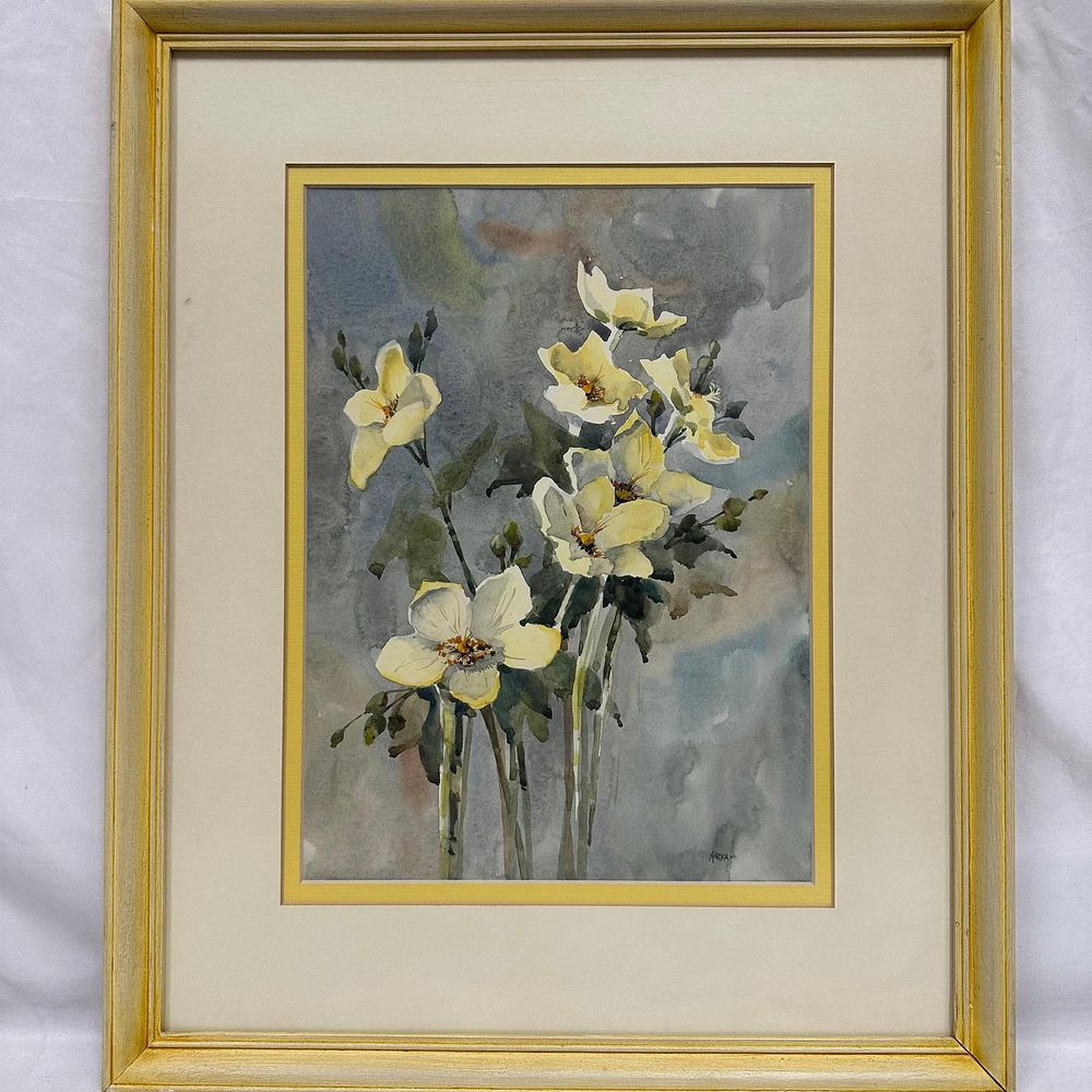Lot 487: Framed Watercolor Floral Painting Signed Marka
