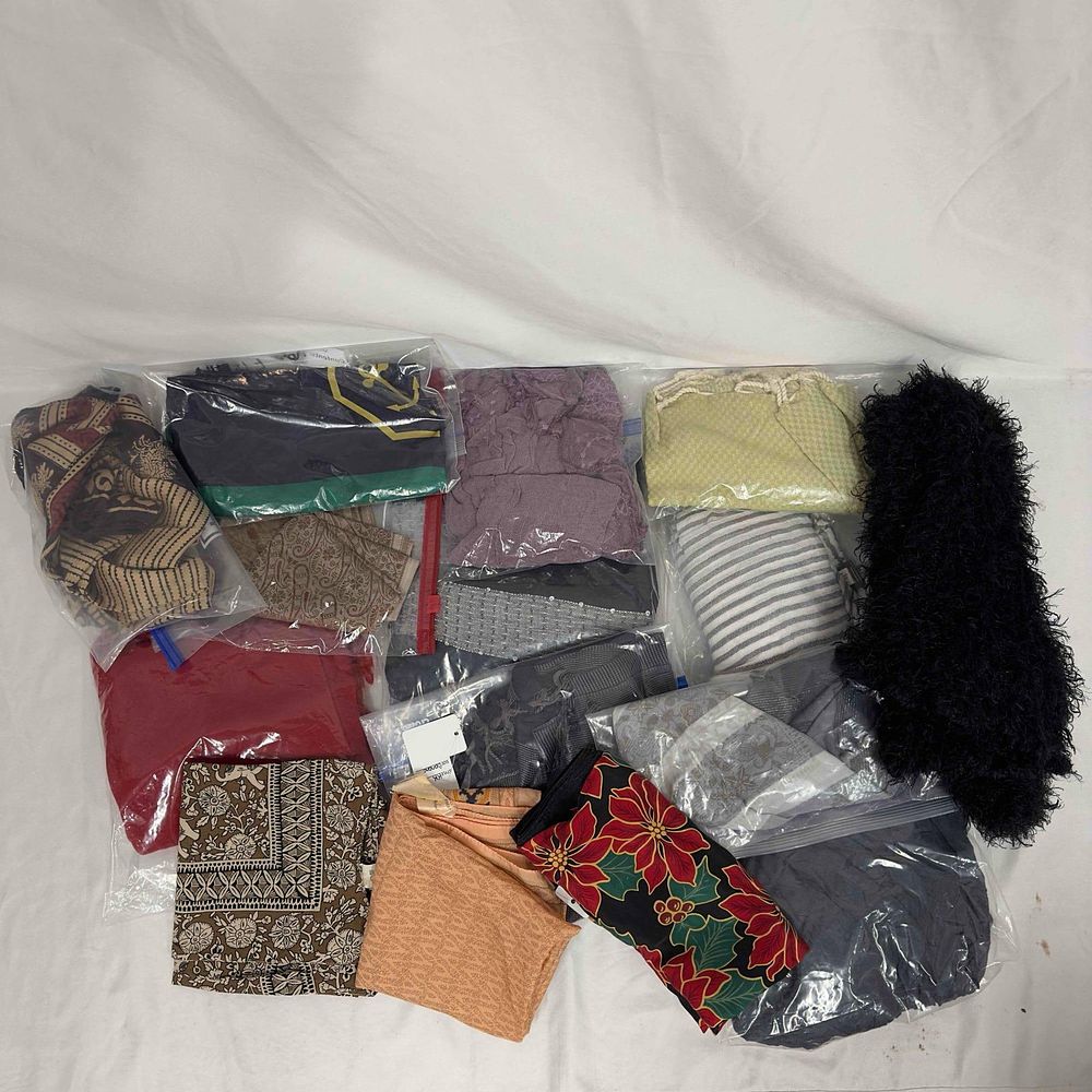 Lot 494: Scarf Fabric Clothing Material Collection Lot of 15 Fabrics Scarves Head Neck Wraps