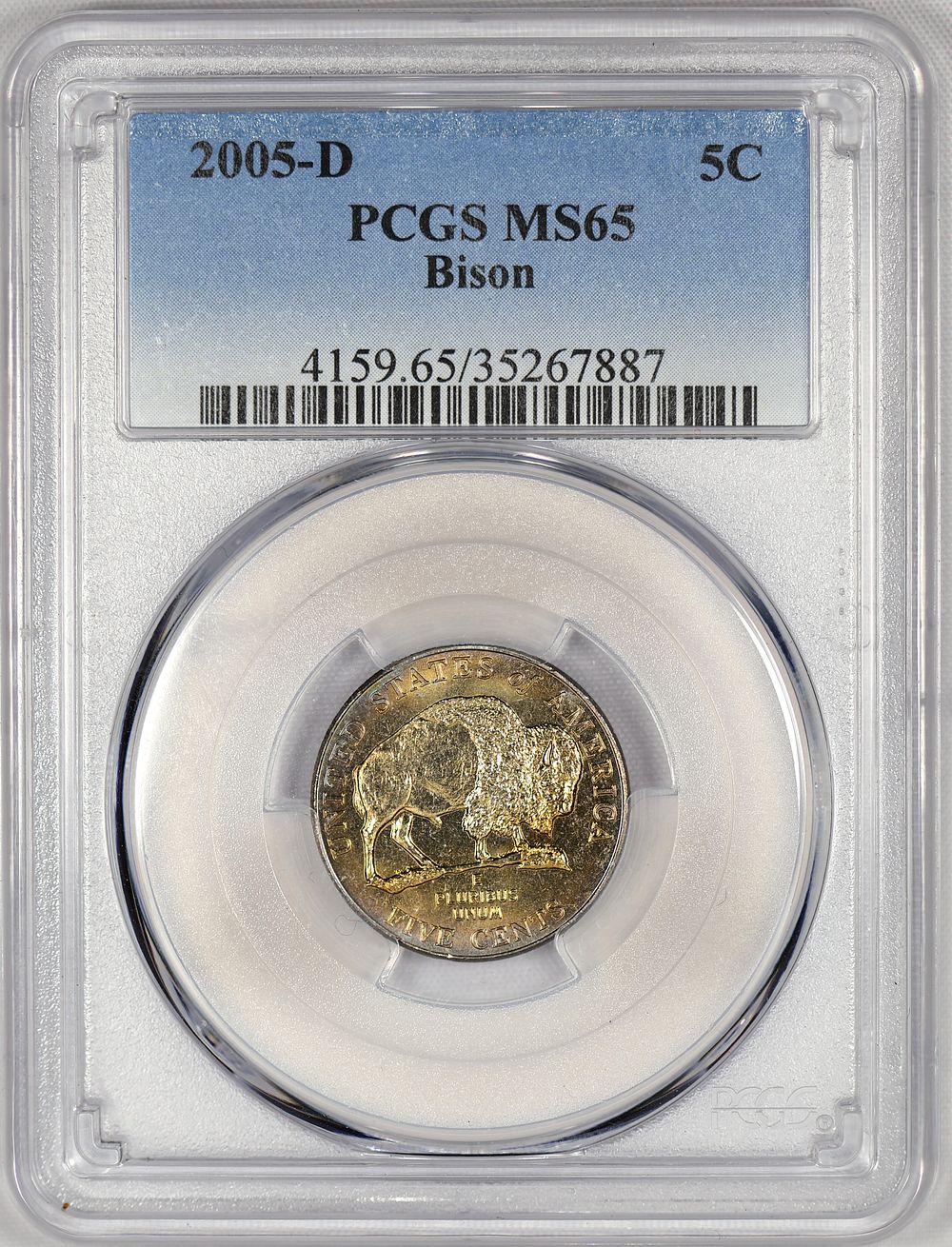 Lot 163: 2005-D MS 65 PCGS Bison Nickel GOLD TONED
