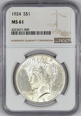 1924 MS 61 NGC Peace Silver Dollar