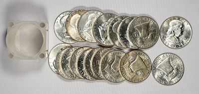 Mixed BU+ Franklin Silver Half Dollar Roll (20). 20 mixed date brilliant uncirculated or better