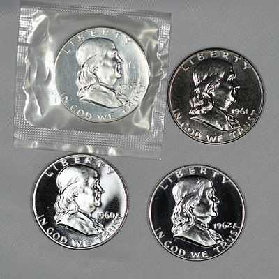GEM++ 1960 - 1963 Franklin Silver Half Proof Run. 4 GEM++ Franklin Proofs!