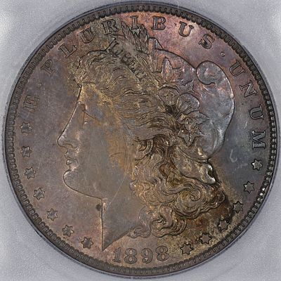 1898 MS 63 ICG Morgan Silver Dollar MONSTER TONED. Tape toners are a fan favorite amongst toned