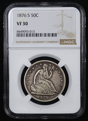 1876 S Seated Liberty Half NGC VF-30 Small S. Very small S variety!