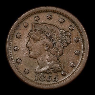 1855 Large Cent Braided Hair Slanted