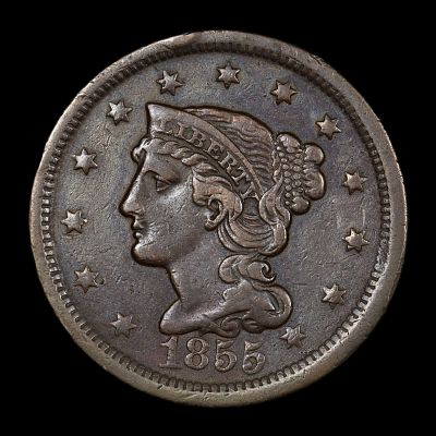 1856 Large Cent Braided Hair Upright