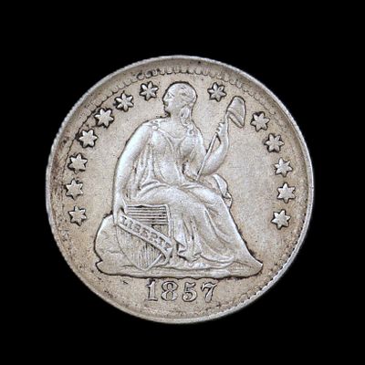 1857 Seated Liberty Half Dime H10c Silver. Unique coin. Well struck on a very worn die. Great shape!