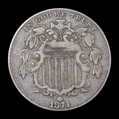 1874 Shield Nickel 5c Good Date