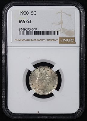 1900 Liberty V-Nickel 5c NGC MS-63 BEAUTY. Freshly graded from The Lampasas Colletion. Has not 