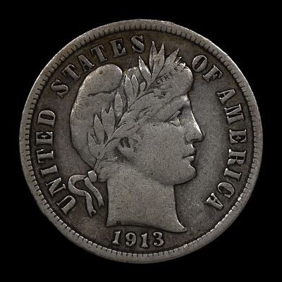 1913 S Barber Silver Dime VF KEY DATE COIN. Second smallest mintage of the entire series!