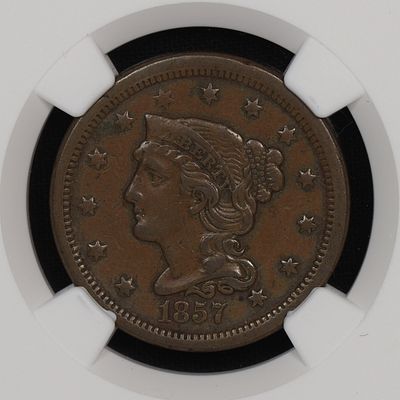 1857 1c Large Cent Braided Hair NGC XF-45