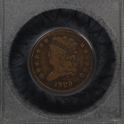 1825 1/2c Half Cent Classic Head VF. Fun little 1984 defunct Accugrade holder. Smaller than a 