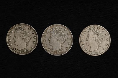 1887 1901 1906 Liberty V Nickel Lot. You will receive all three!