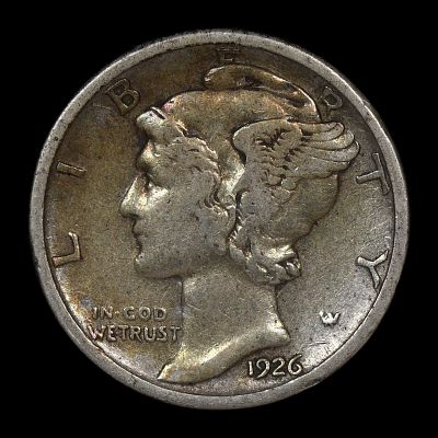 1926 D Mercury Silver Dime TONED