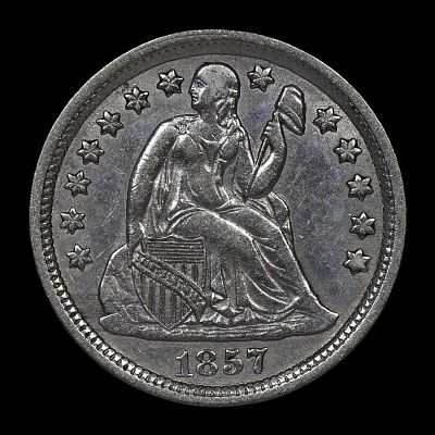 1857 Seated Liberty Dime AR XF/AU Details. Early date with lots of remaining detail. Appears 