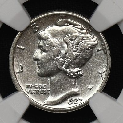 1927 D Mercury Silver Dime NGC AU Dtls Better Date