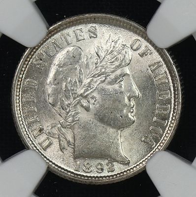 1892 Barber Dime NGC MS-61 MINT ERROR Chip & Clash. Not often seen on Barber dimes. Extreme 