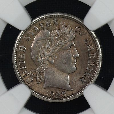 1908 Barber Silver Dime 10c NGC MS-62 RPD?. Appears to have a difficult well covered but visible 