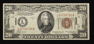 1934 A $20 Hawaii Twenty Dollar Bill Note