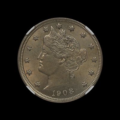 1908 Liberty V Nickel NGC MS 62. (SGFT) 1908 Liberty V Nickel NGC MS 62