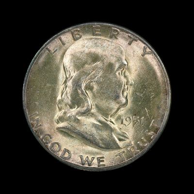 1951 S Franklin Half Dollar BU FBL TONED. (ETNW) Pretty coin with full bell lines.