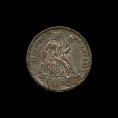 1877 Seated Liberty Dime ICG AU 50 TONED. (CNCI) 1877 Seated Liberty Dime ICG AU 50 TONED