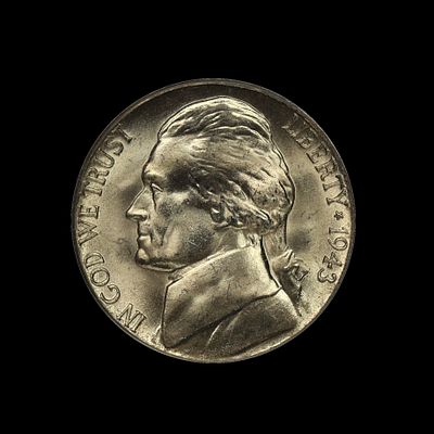 1943 S Jefferson Silver War Nickel PCGS MS 65 FS. (DMBD) 1943 S Jefferson Silver War Nickel PCGS 