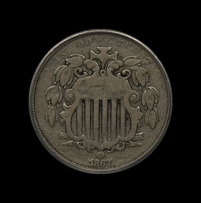 1867 Shield Nickel W/Rays ICG F 15. (ZDFT) 1867 Shield Nickel W/Rays ICG F 15