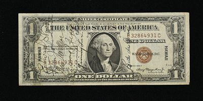 $1 Hawaii WW2 Emergency Note Signed Short Snorter. (YGIO) The Lampasas Collection features some 