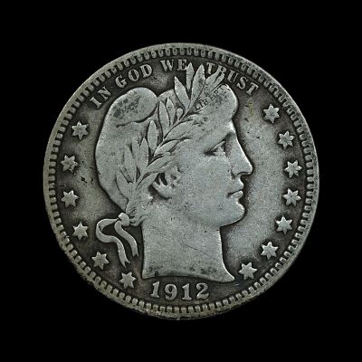 1912 Barber Silver Quarter FULL LIBERTY. (KEKQ) 1912 Barber Silver Quarter FULL LIBERTY