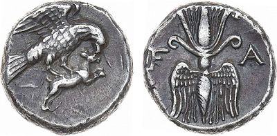 Древняя Греция. Элида. Драхма 245-210 гг. до н.э. Серебро. 4,79г. Элида. Аверс: орёл вправо, в 