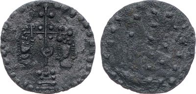 Тмутараканское княжество. Сребреник (чеканка в меди) первой половины XI века. Медь. 1,11г. 