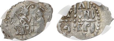 Новгородская республика. Денга 1420-1478 гг. В слабе ННР AU+. Серебро. Аверс: русская легенда в 