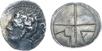 Древняя Греция. Галлия. Массалия. Обол 385-220 гг. до н.э. Серебро. 0,63г. Массалия. XF+. 