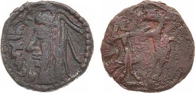 Согдиана. Кашкадарьинский Согд V-VI вв. AE16 1301-1501 гг. Бронза. 1,95г. F/VF. 
Редка. 