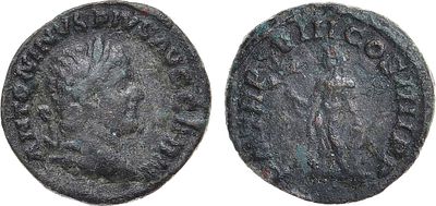 Римская империя. Император Каракалла. Асс 215-216 гг. Бронза. 1,98г. Рим. Аверс: бюст Каракаллы 