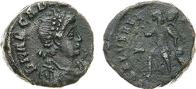 Римская империя. Император Аркадий I. Нуммий 388-392 гг. Бронза. 1,33г. Константинополь. Аверс: 