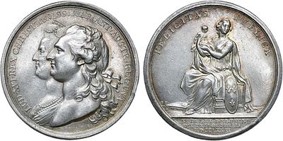 Королевство Франция. Король Людовик XVI. Медаль 1781 года. Рождение дофина Людовика Жозефа. Сере 