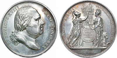 Королевство Франция. Король Людовик XVIII. Медаль 1815 года. Присоединение Франции к Священному 