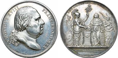 Королевство Франция. Король Людовик XVIII. Медаль 1818 года. Восстановление статуи Генриха IV. С 