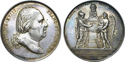 Королевство Франция. Король Людовик XVIII. Медаль 1820 года. В память рождения Генриха V 