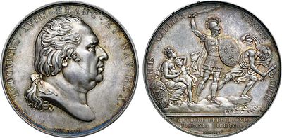 Королевство Франция. Король Людовик XVIII. Медаль 1823 года. Восстановление Бурбонов на 