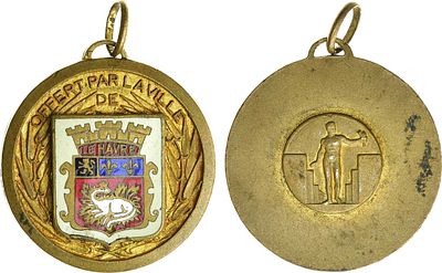 Франция. Жетон. Подарок от города Гавра. Латунь, эмаль. 15,5г. Диаметр 30,5 мм. Франция. 