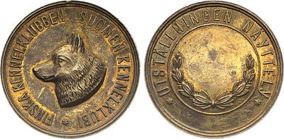 Медаль Финский кинологический клуб. Серебро, золочение. 24,08г. Диаметр 36,4 мм. Российская 