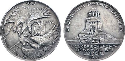 Медаль 1913 года. В память открытия памятника Битве народов под Лейпцигом в 1913 году. Бронза 
