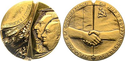Медаль 1989 года. В память встречи на высшем уровне "Италия — СССР" в Риме, 29 ноября — 1 