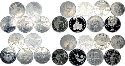 Сборный лот из 13 монет космической тематики. Медно-никелевый сплав. Казахстан. 100 тенге 2020 